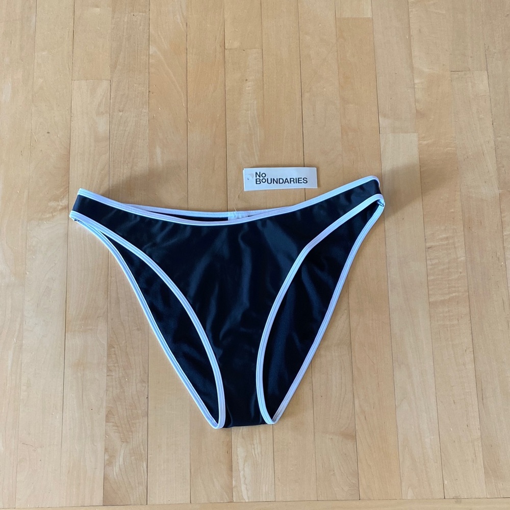 No Boundaries Black Bikini Bottom with White Accents